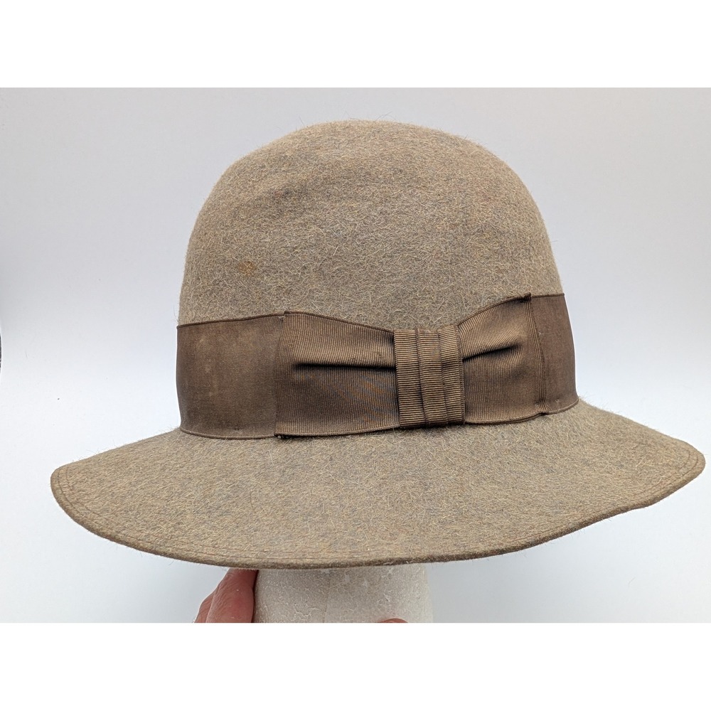Lady Stetson Vintage Wool Felt Cloche Hat Brown Grosgrain Bow Made in USA